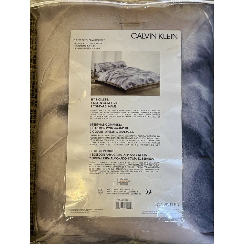 Calvin Klein Moonstone Queen 3 Pc Comforter Set Gray Purple New Cotton Shams - Picture 7 of 9